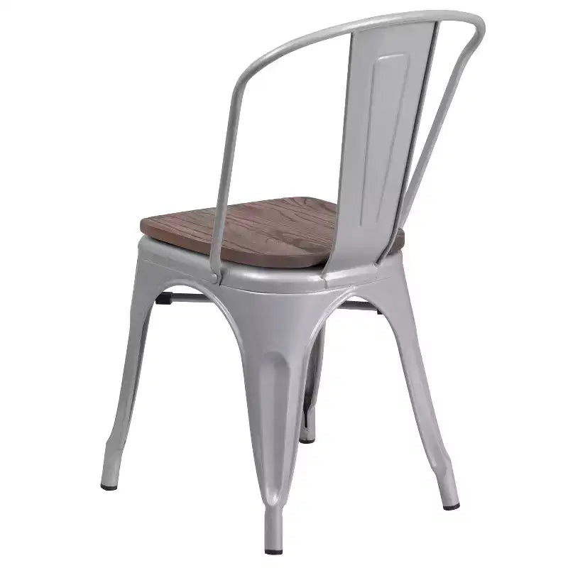 Chaise empilable en métal avec assise en bois