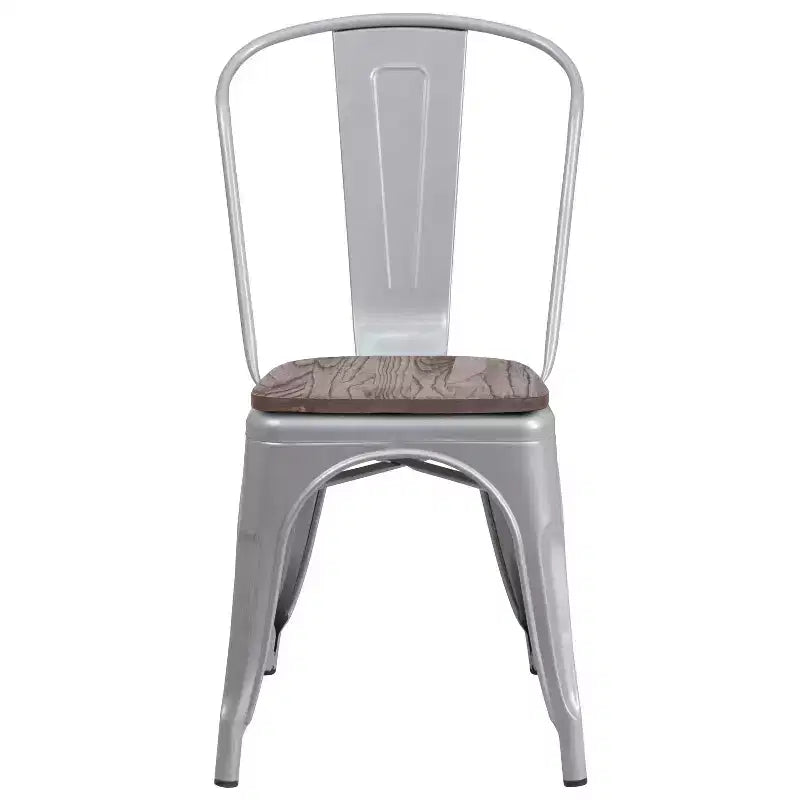 Chaise empilable en métal avec assise en bois