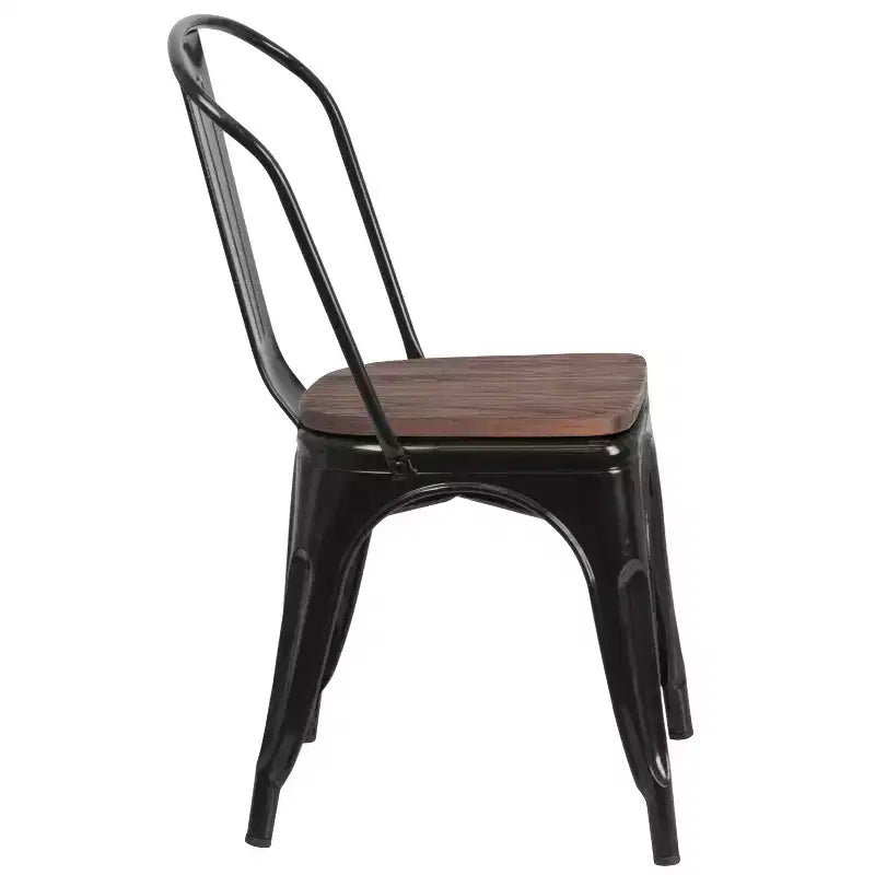 Chaise empilable en métal avec assise en bois
