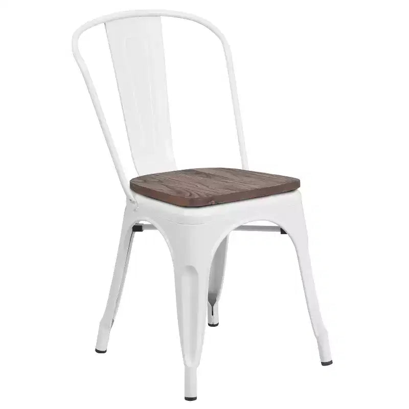 Chaise empilable en métal avec assise en bois