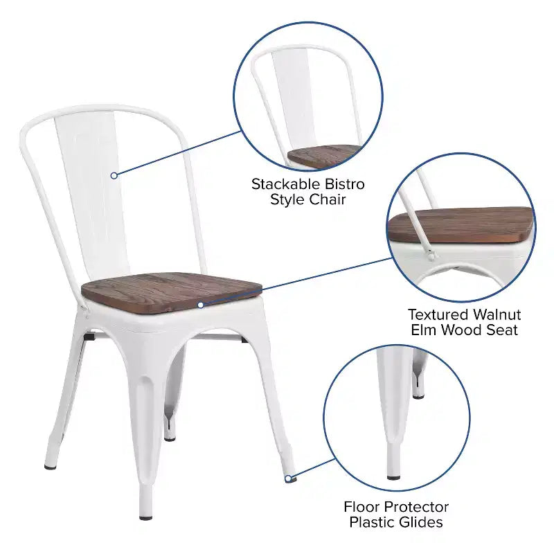Chaise empilable en métal avec assise en bois
