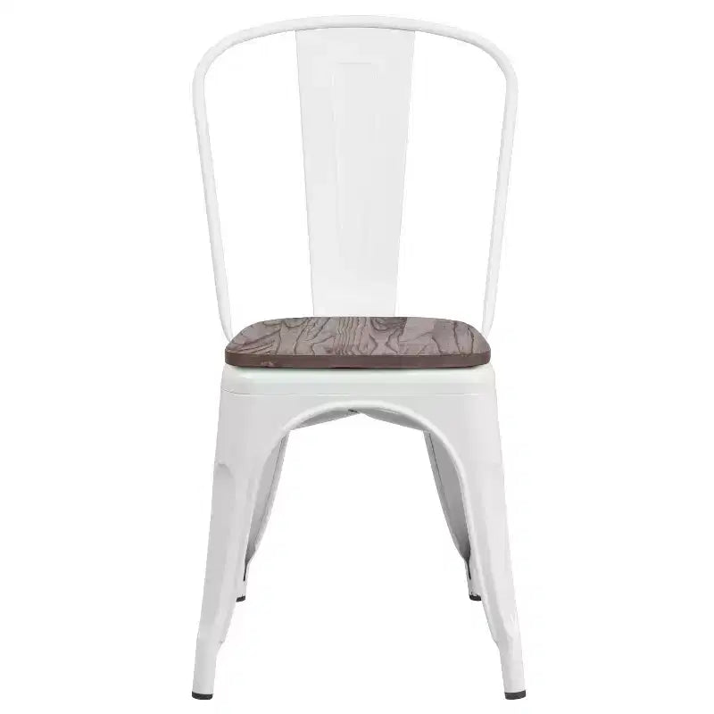 Chaise empilable en métal avec assise en bois