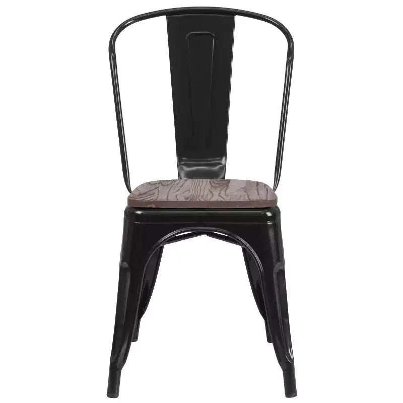 Chaise empilable en métal avec assise en bois