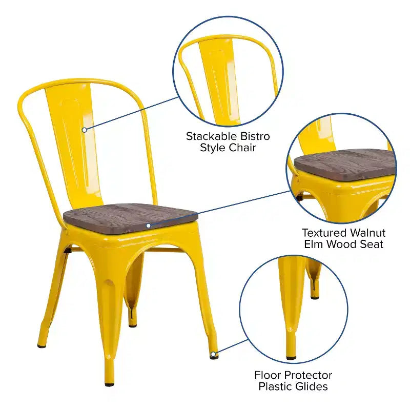 Chaise empilable en métal avec assise en bois