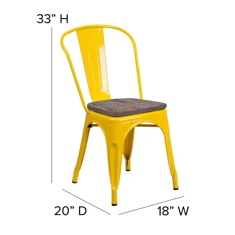 Chaise empilable en métal avec assise en bois