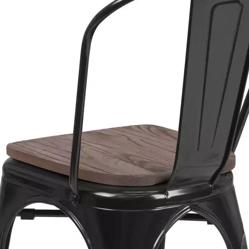 Chaise empilable en métal avec assise en bois