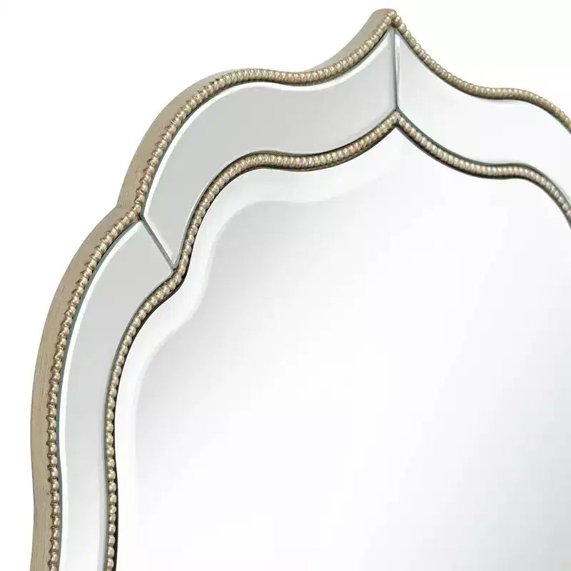 Miroir Mural Rond de Vanité Cannelé, Verre Biseauté Moderne, Cadre Perlé Or Champagne, 32 Pouces de Large, pour Salle de Bain, Salon, Entrée