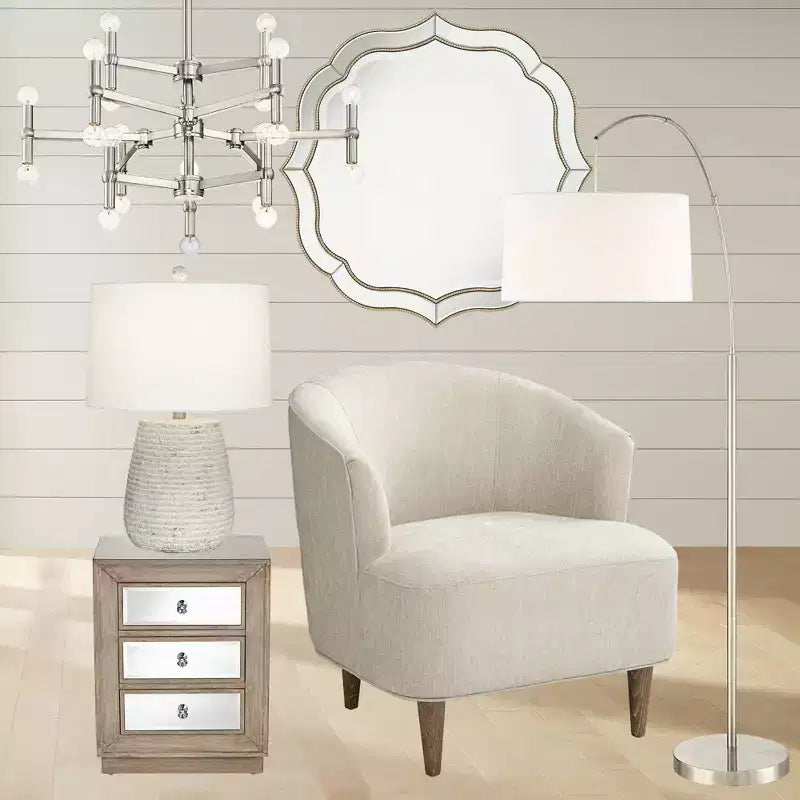 Miroir Mural Rond de Vanité Cannelé, Verre Biseauté Moderne, Cadre Perlé Or Champagne, 32 Pouces de Large, pour Salle de Bain, Salon, Entrée