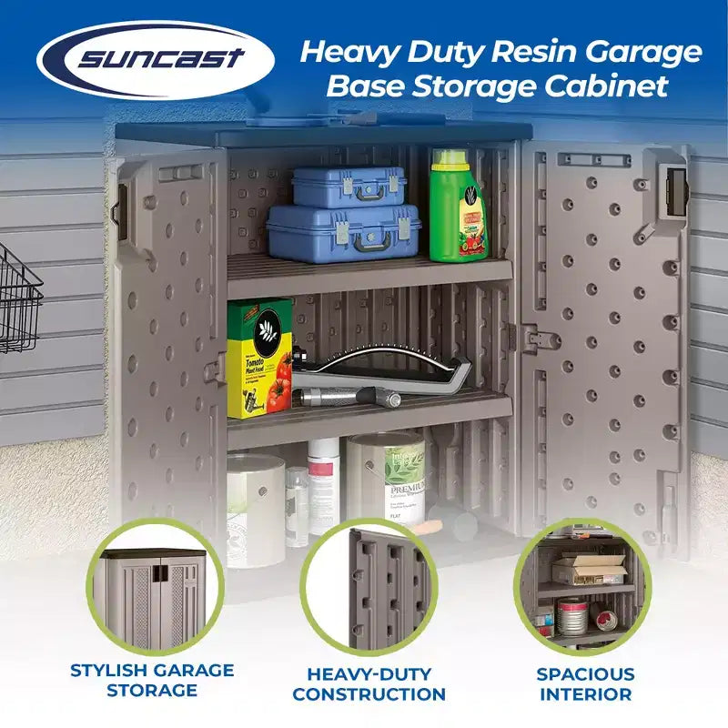 Armoire de rangement de base en résine ultra-robuste de 9 pi³ pour garage, platine